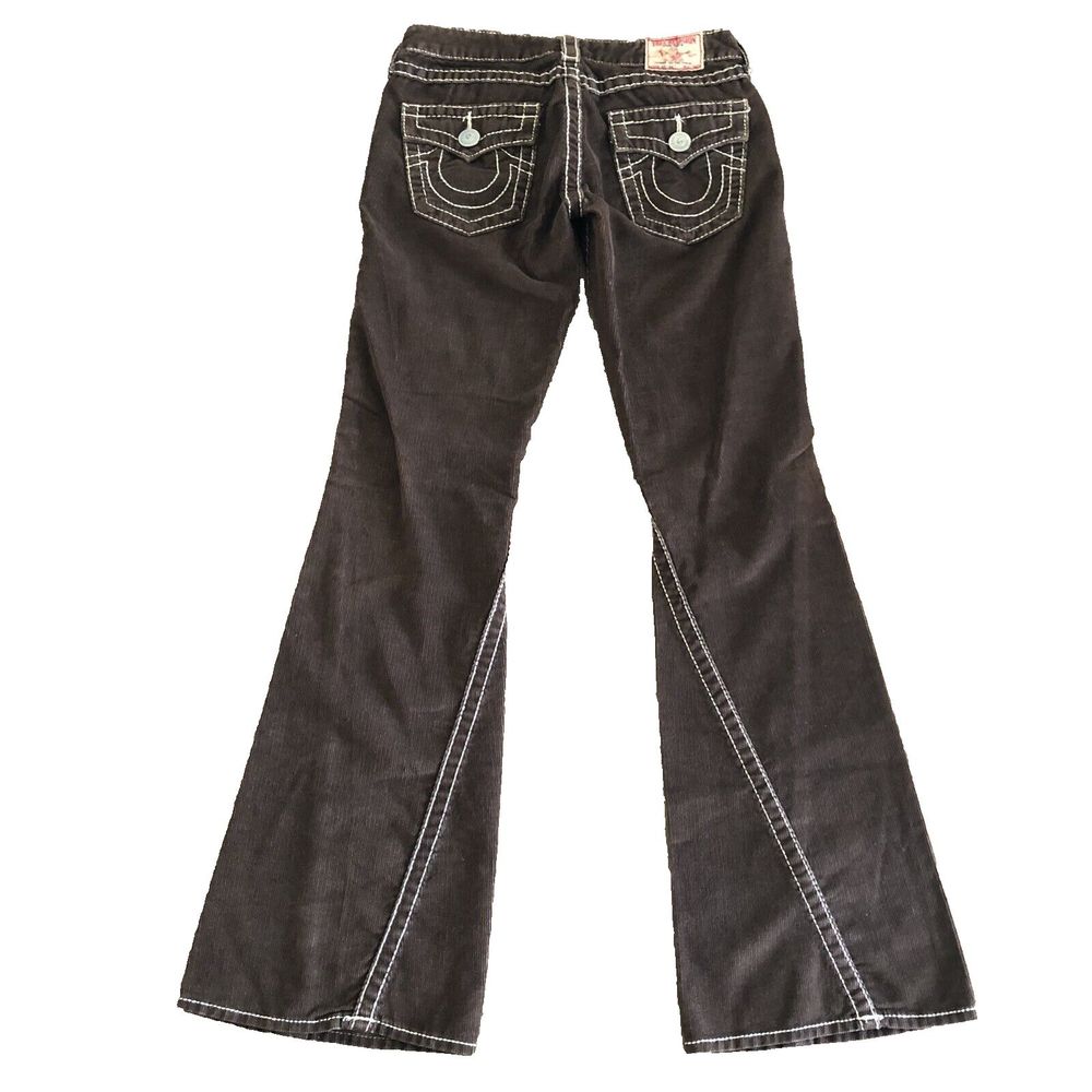 True Religion Womens Size 28 Joey Big T Corduroy Pants Flared Contrast Brown